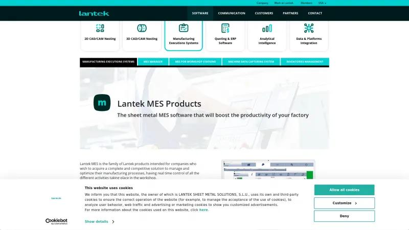 Homepage of Lantek MES