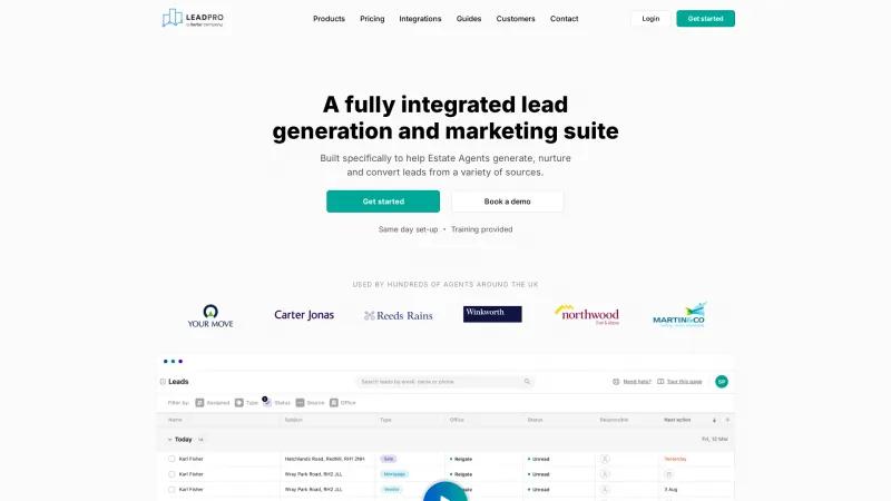 Homepage of LeadPro