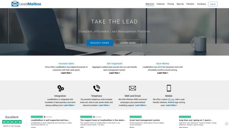 Homepage of LeadMailbox