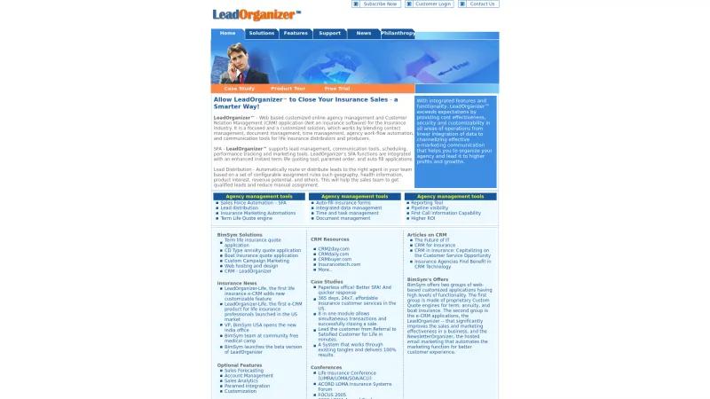 Homepage of LeadOrganizer