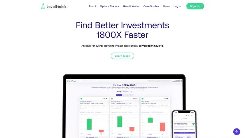 Homepage of LevelFields AI