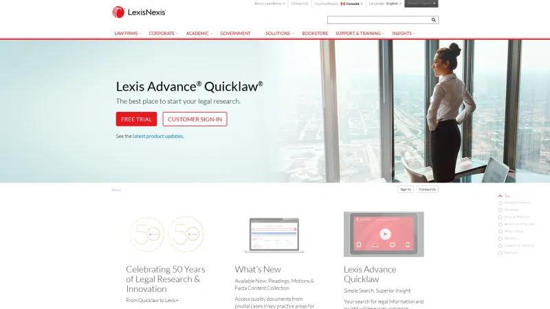 Homepage of Lexis Advance Quicklaw