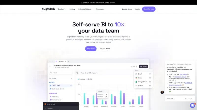 Homepage of Lightdash