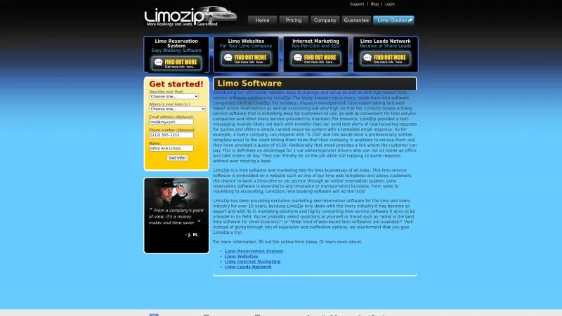 Homepage of LimoZip