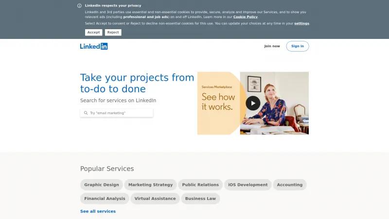 Homepage of LinkedIn Services Marketplace