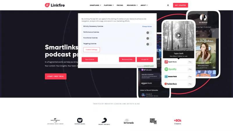 Homepage of Linkfire