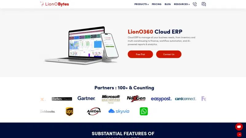 Homepage of LionO360 ERP