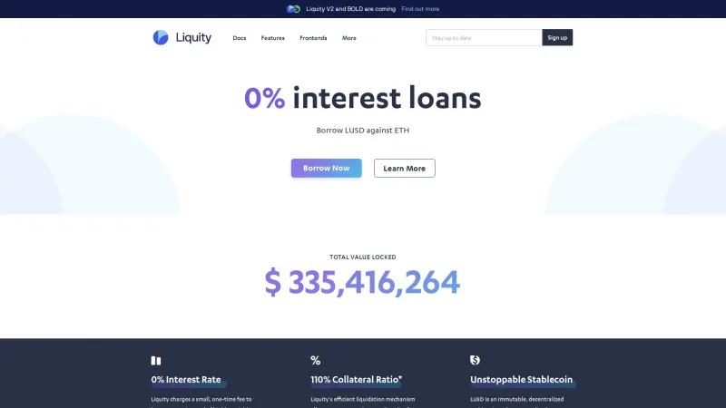 Homepage of Liquity