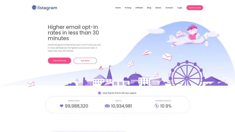 Boost Your Email Marketing with Listagram: Gamify Newsletter Signups for Higher Conversion Rates Homepage of Listagram