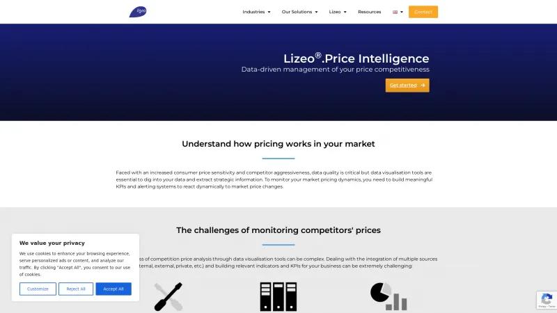 Homepage of Lizeo Price Intelligence