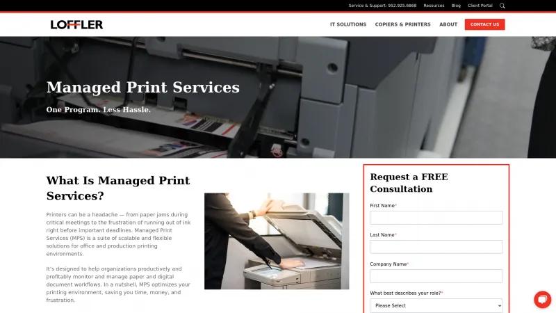 Homepage of Loffler Managed Print Services