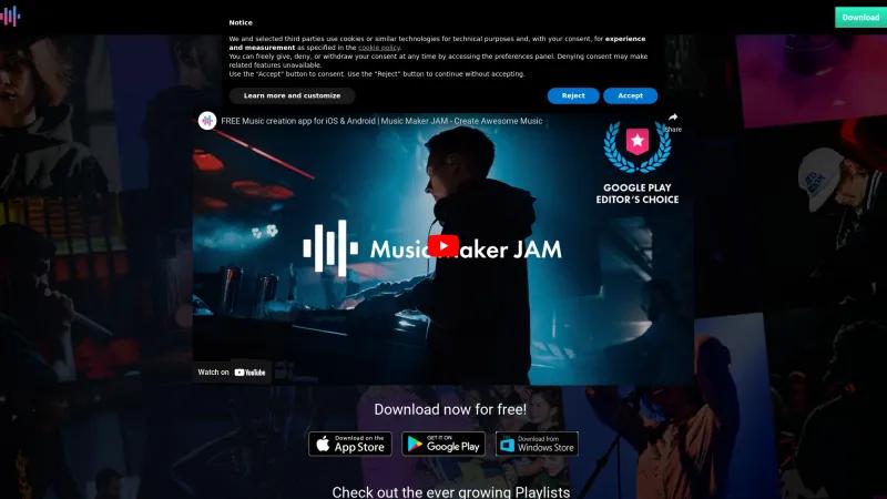 Homepage of Music Maker JAM