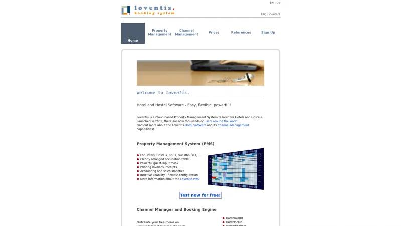 Homepage of Loventis PMS