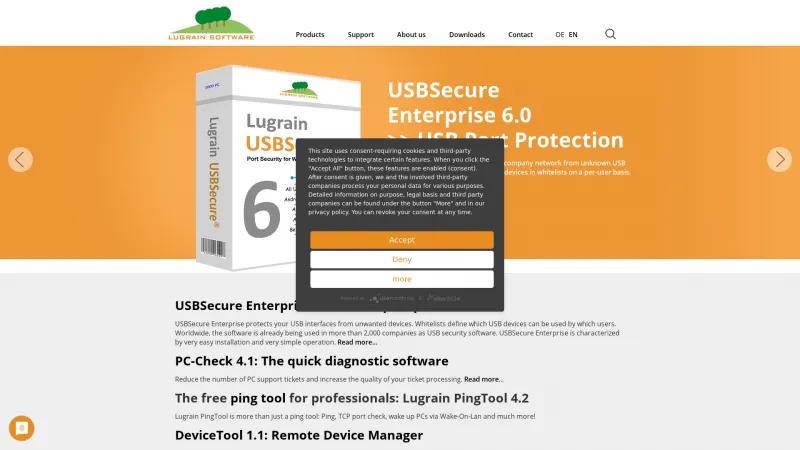 Homepage of USBSecure Enterprise