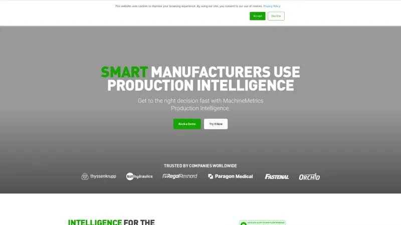 Homepage of MachineMetrics