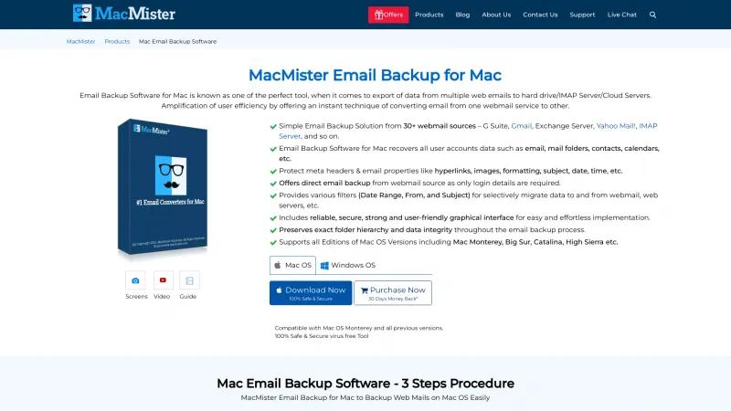 Homepage of MacMister Email Backup