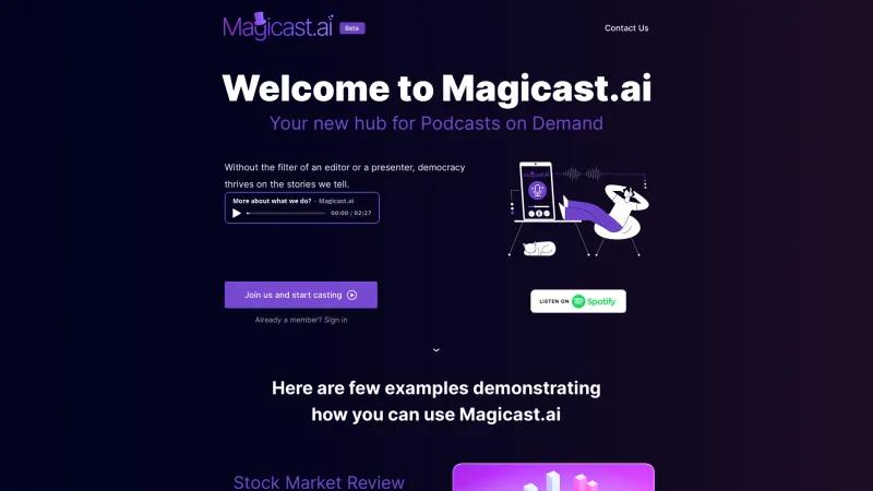 Homepage of Magicast.ai