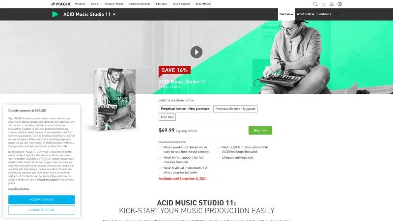 Homepage of ACID Music Studio