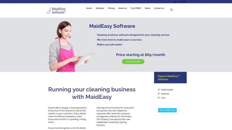 Homepage of MaidEasy Software