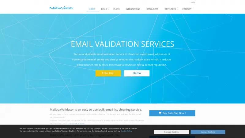 Homepage of MailBoxValidator