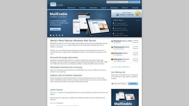 Homepage of MailEnable