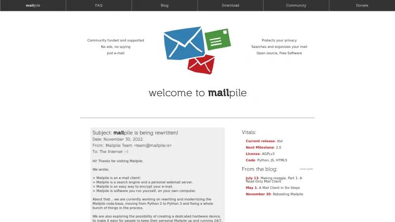 Homepage of Mailpile