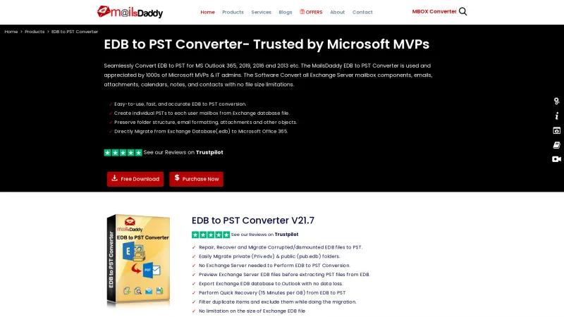 Homepage of MailsDaddy EDB to PST Converter