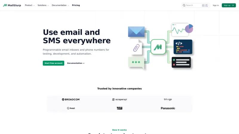 Homepage of MailSlurp