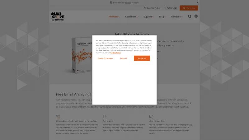 Homepage of MailStore Home