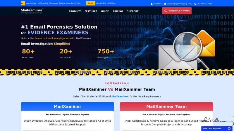 Homepage of MailXaminer