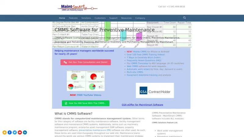 Homepage of MaintSmart CMMS