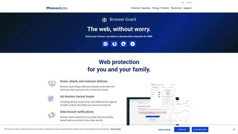 Homepage of Malwarebytes Browser Guard