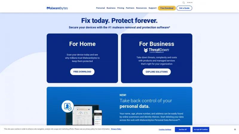 Homepage of Malwarebytes