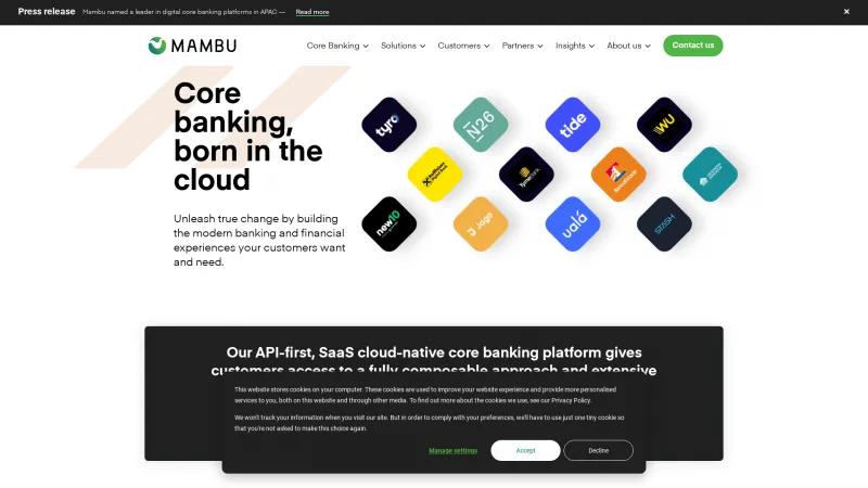 Homepage of Mambu