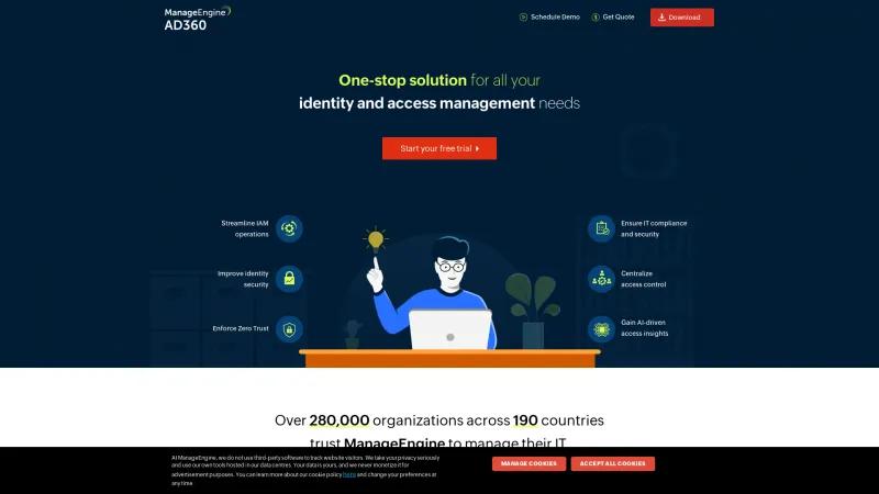 Homepage of ManageEngine AD360