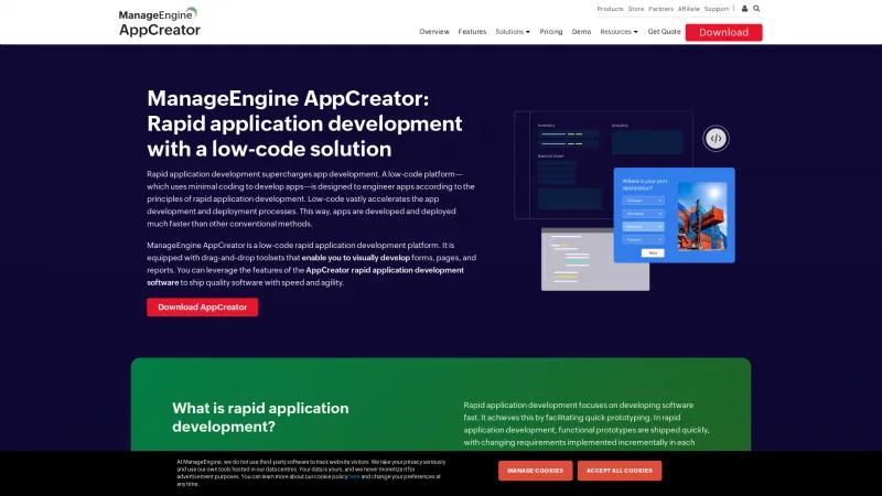 Homepage of ManageEngine AppCreator