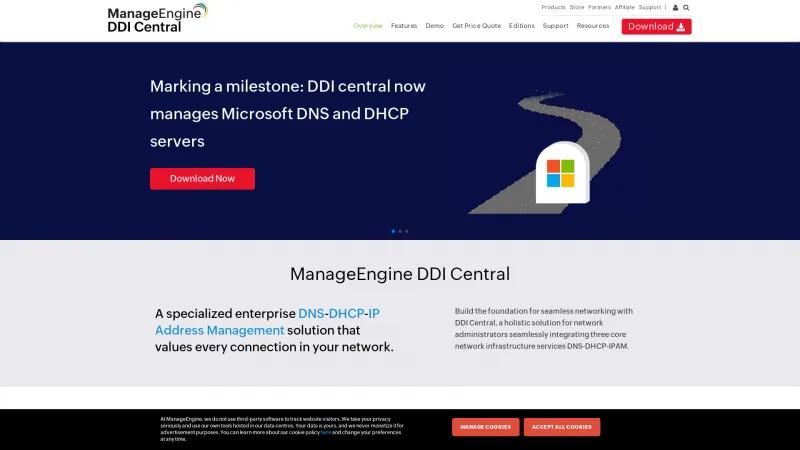 Homepage of ManageEngine DDI Central