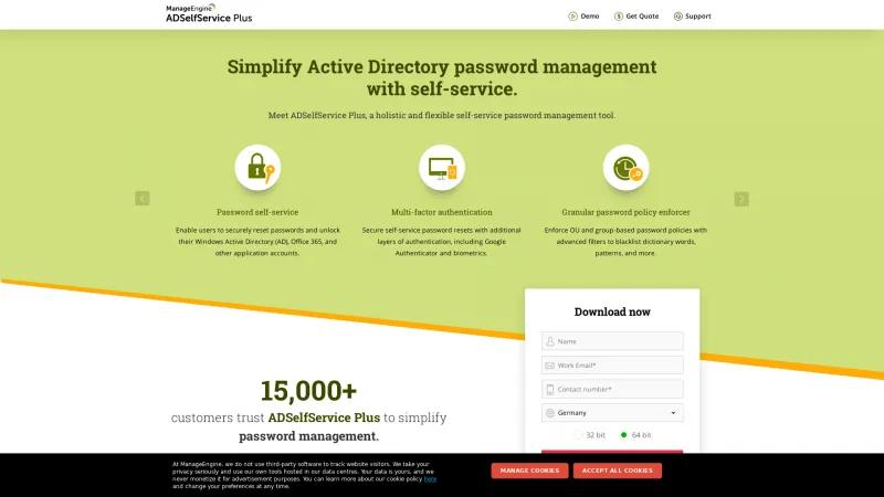 Homepage of ManageEngine ADSelfService Plus