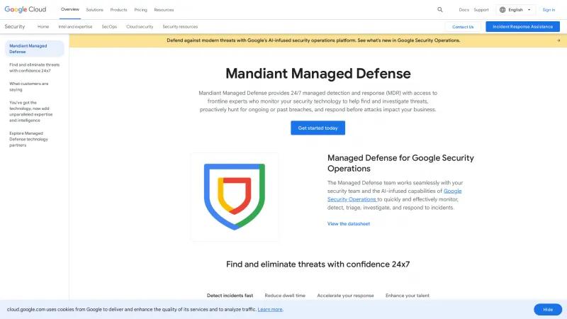 Homepage of Mandiant Managed Defense