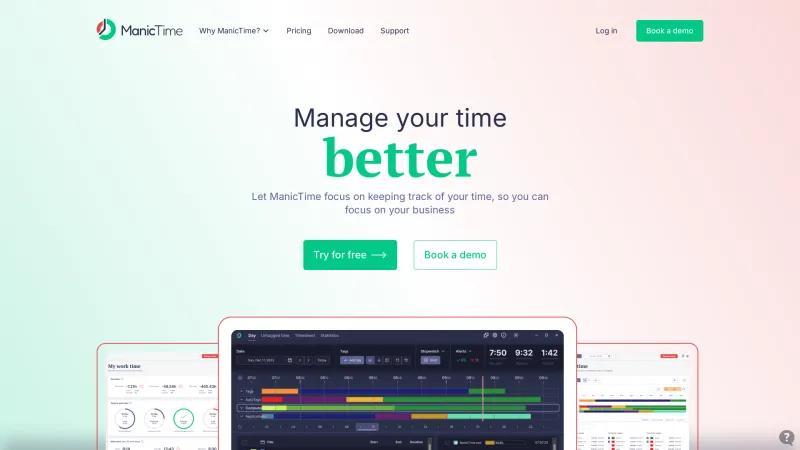 Homepage of ManicTime