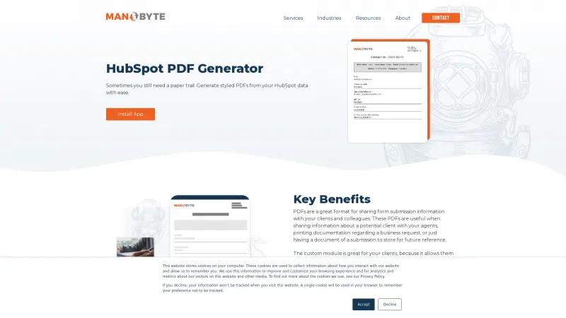 Homepage of HubSpot PDF Generator