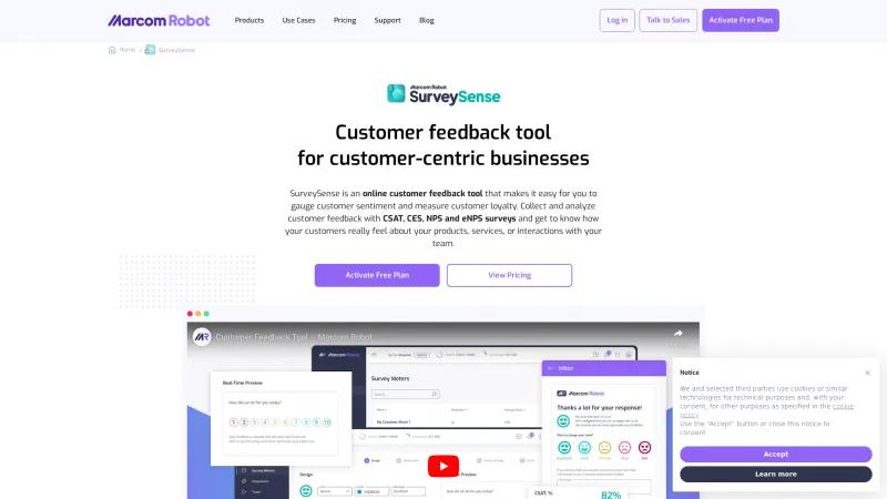 Homepage of Marcom Robot Customer Feedback Tool