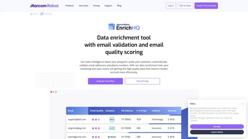 Homepage of Marcom Robot Data Enrichment Engine