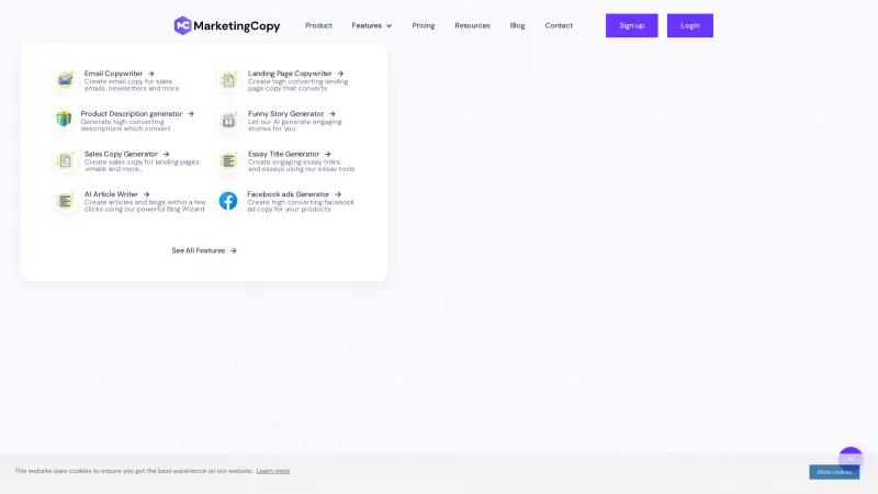 Homepage of MarketingCopy AI