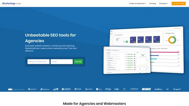 Homepage of MarketingTracer