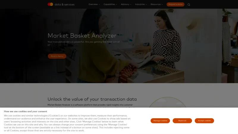 Homepage of Mastercard Market Basket Analyzer