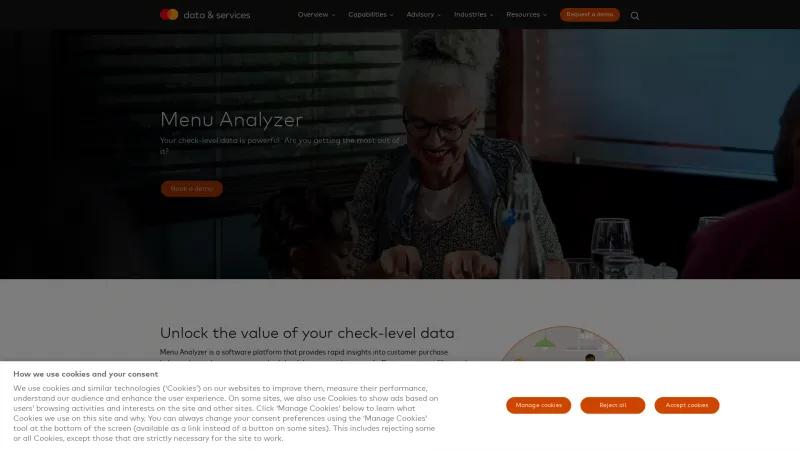 Homepage of Mastercard Menu Analyzer