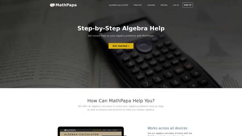 Homepage of MathPapa