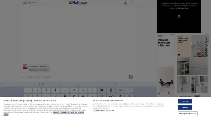 Homepage of Mathway