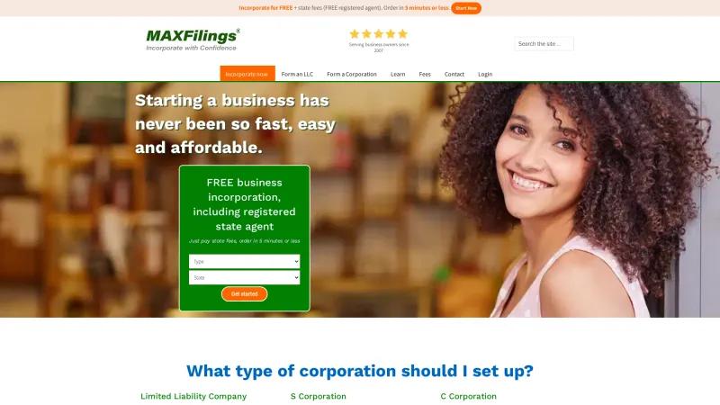 Homepage of MaxFilings